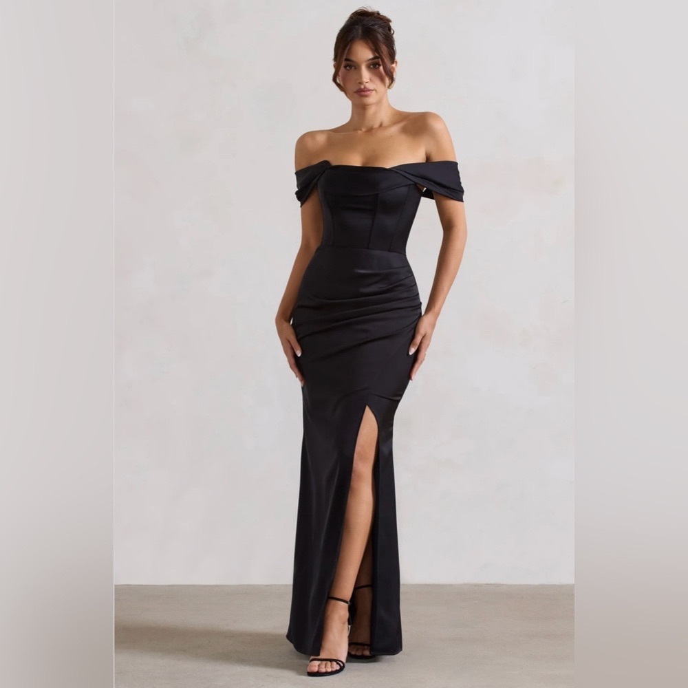 Club London Black Satin Dress